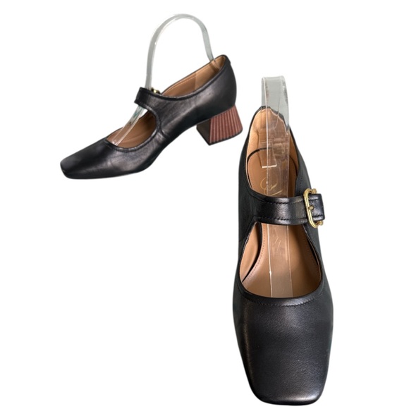 Sam Edelman Black Modern Mary Jane Women's Shoes Fluted Ridged Heels Size 8 1/2 - Picture 4 of 8
